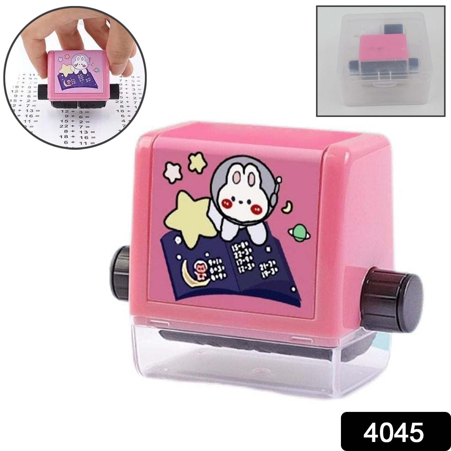 Wukusy 4045 Roller Digital Teaching Stamp for addition and subtraction, showing number roller and mathematical symbols.