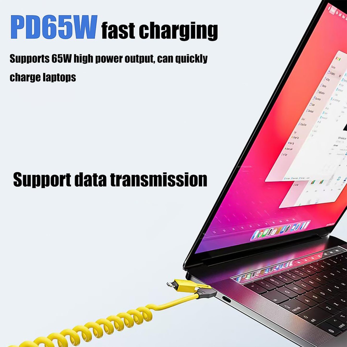 Wukusy 4-in-1 spring fast charging cable for mobile devices, 1.5 meters long, with multiple connectors for versatile charging.