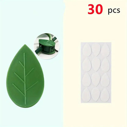 Set of 30 Wukusy green leaf plant support clips for indoor outdoor garden wall climbing and vine traction.