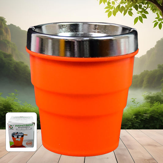 Wukusy plastic car ashtray holder cup with lid, compact and portable for vehicle use, shown in black with open lid.