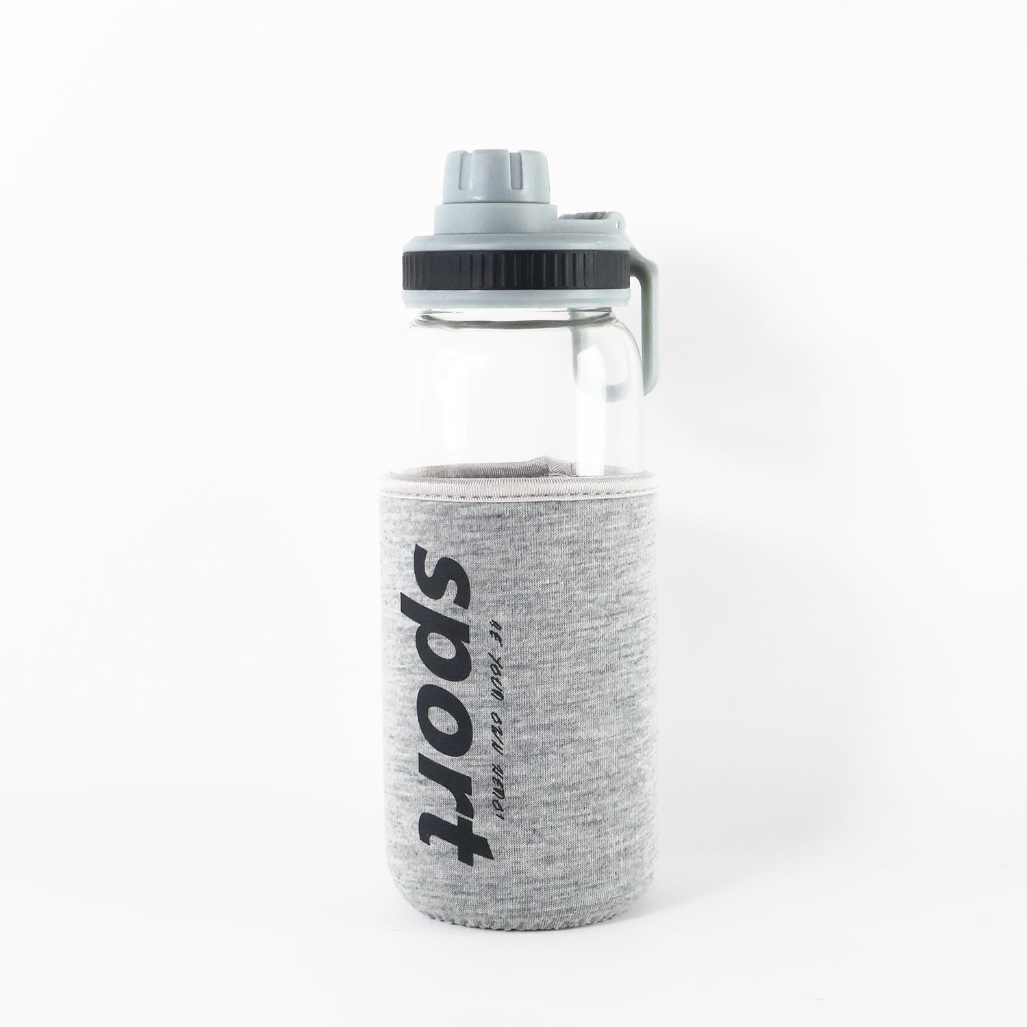 Wukusy 700ml sports water bottle with protective sleeve, clear plastic bottle with blue cap and grip, suitable for active use