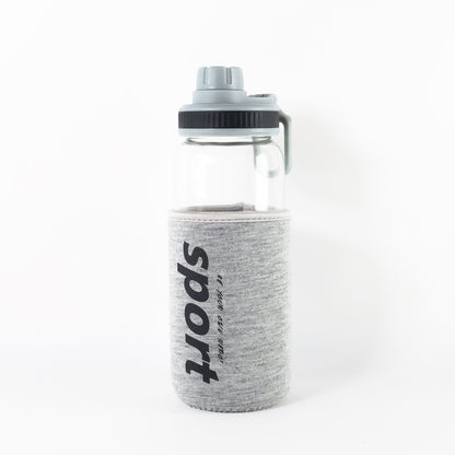 Wukusy 700ml sports water bottle with protective sleeve, clear plastic bottle with blue cap and grip, suitable for active use