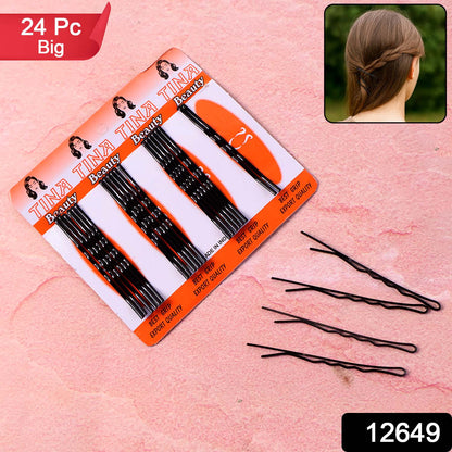 Set of 24 black Wukusy hair bobby pins, arranged on a white background, showcasing their sleek, compact design for hair styling.