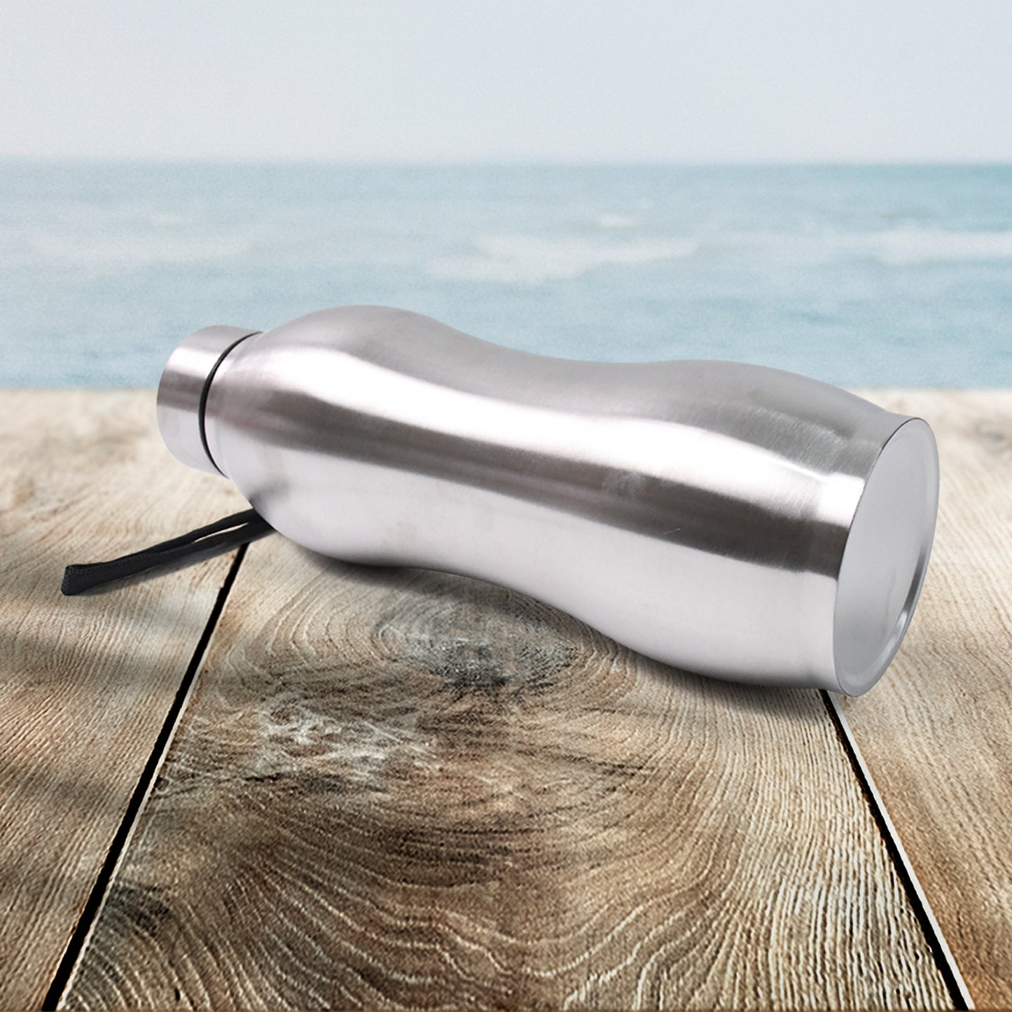Wukusy stainless steel double wall vacuum-insulated water bottle, 1000 ml, with a sleek, metallic finish and screw-top lid.