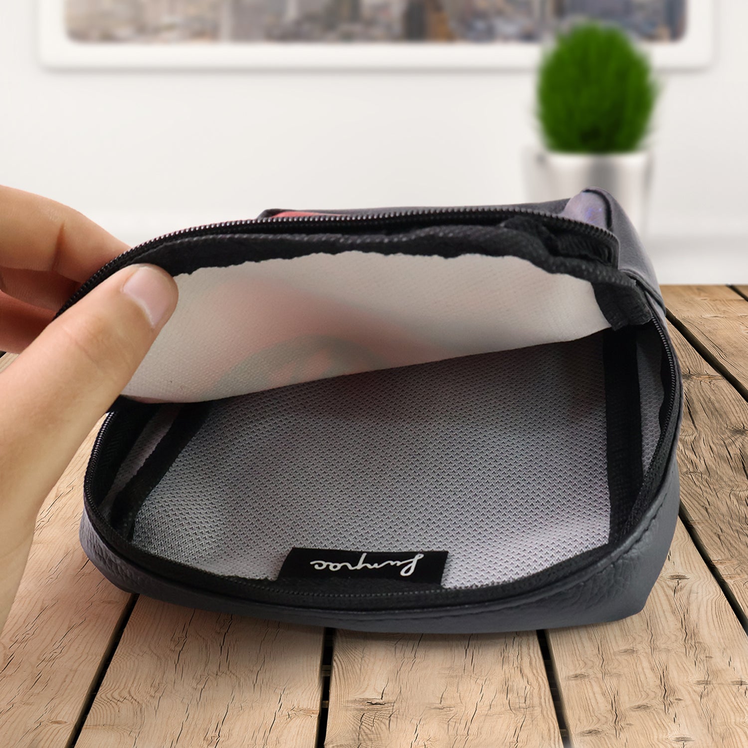 Handcrafted Wukusy multipurpose zipper pouch with traditional art print, ideal for office use and organization.