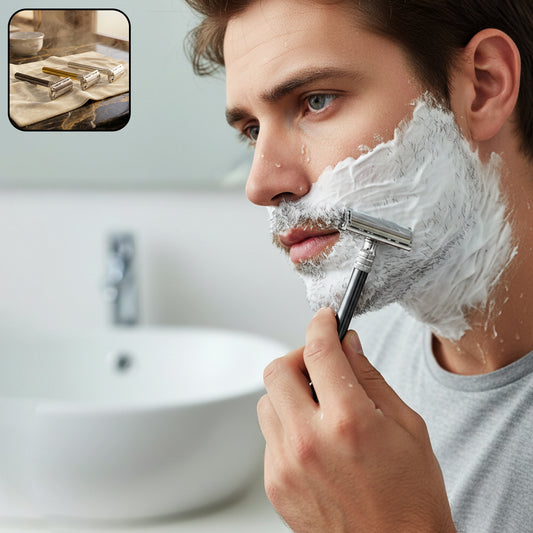 Wukusy classic double edge shaving razor for men in mixed colors, with a sleek handle and stainless steel blade holder.