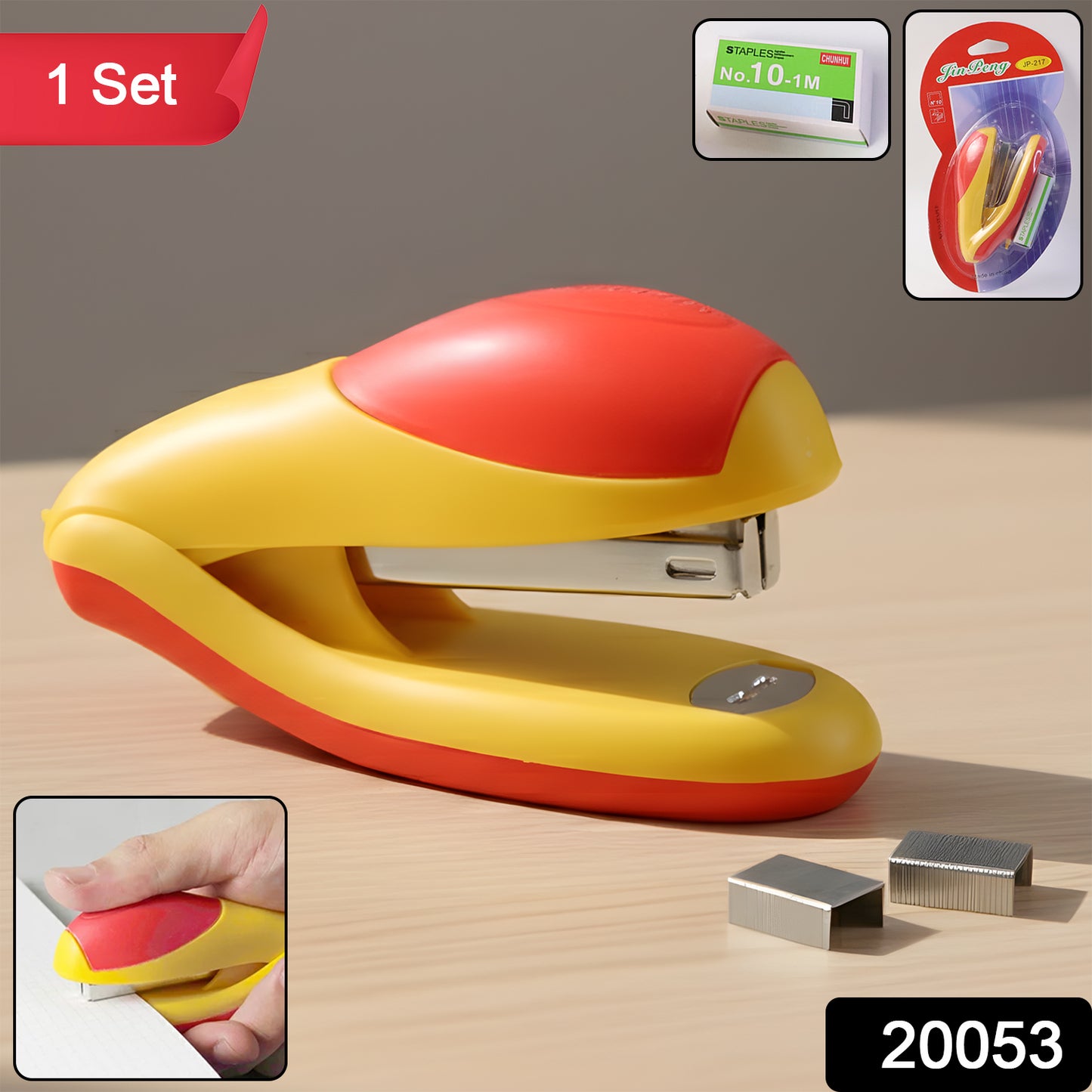Wukusy heavy-duty desktop stapler with a set of staple pins, designed for strong, reliable stapling on office or home projects.