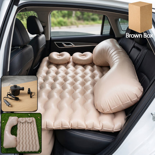 Wukusy car air mattress bed set with inflatable pillows and air pump, designed for comfortable travel sleeping in vehicles.