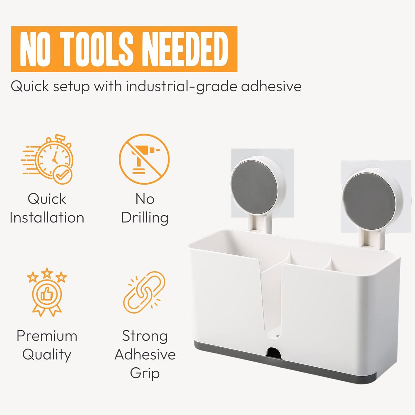 Wall-mounted Wukusy 3-compartment toothbrush holder with adhesive for easy installation, shown in a modern bathroom setting.
