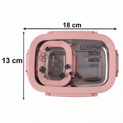 Wukusy Ganesh Alpha Junior stainless steel lunch box set with 650ml and 140ml containers on a white background