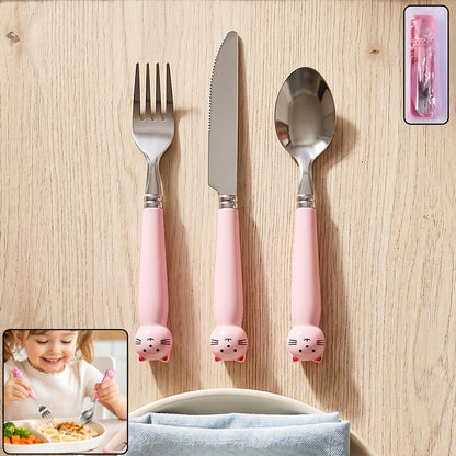 Kids Stainless Steel Cutlery Set 3 In 1 Fork Knife Spoon With Case (3 Pc Set)