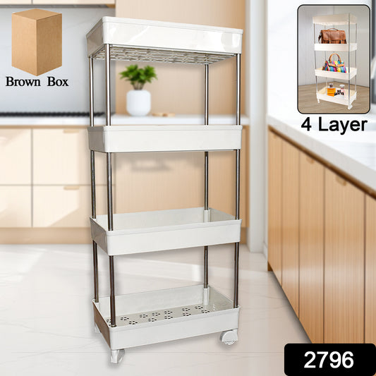 Wukusy 4-layer kitchen rack for organizing cookware, utensils, and kitchen essentials in a home and kitchen setting.