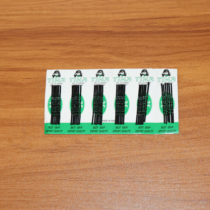 Set of 36 small black Wukusy hair bobby pins arranged on a white background for hair styling and securing.