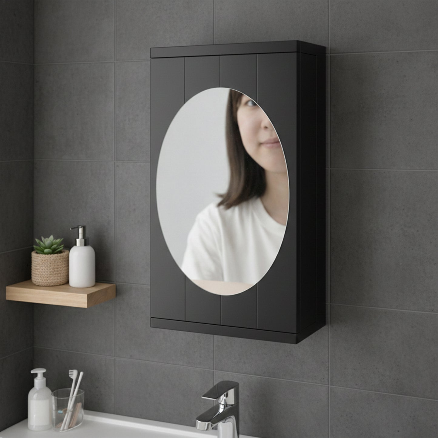 Wall mounted black rotating storage cabinet organizer by Wukusy, featuring a compact design ideal for kitchen or bathroom use.