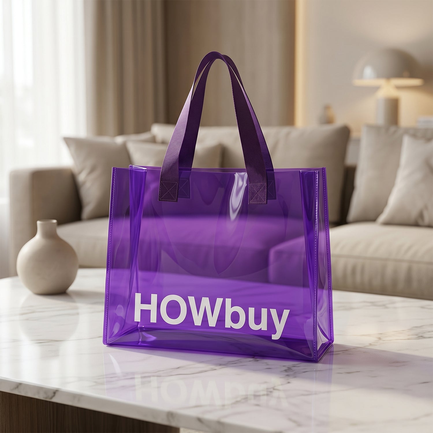 Transparent carry bag with handle strap, Wukusy brand, measuring 30x27 cm, ideal for convenient storage and transport.