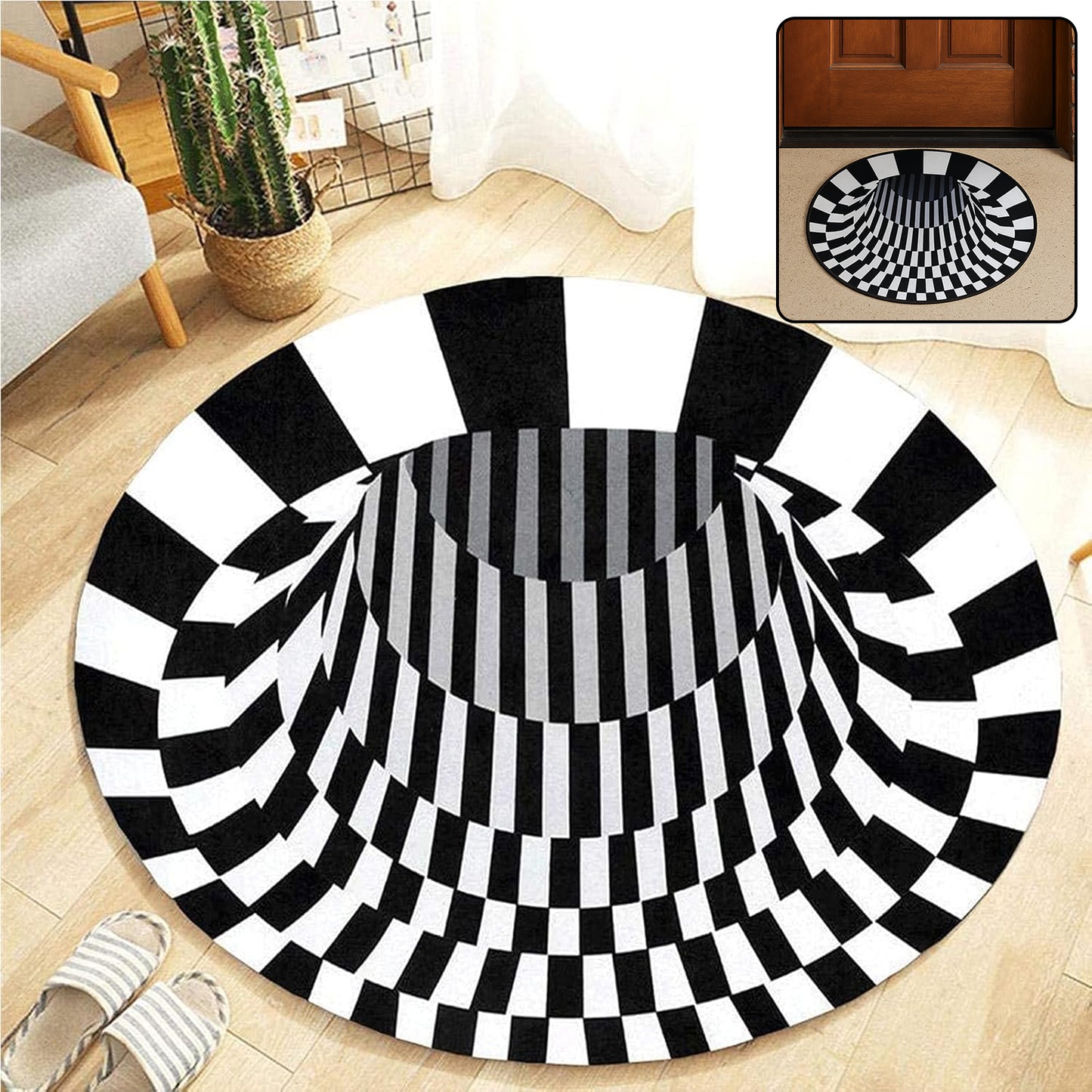 Wukusy 3D space round carpet floor mat, non-woven doormat with a space-themed design, 60 cm diameter for home improvement.