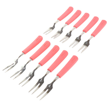 Wukusy premium stainless steel fruit fork set with 10 pieces and soft non-slip handles, ideal for home and kitchen use.