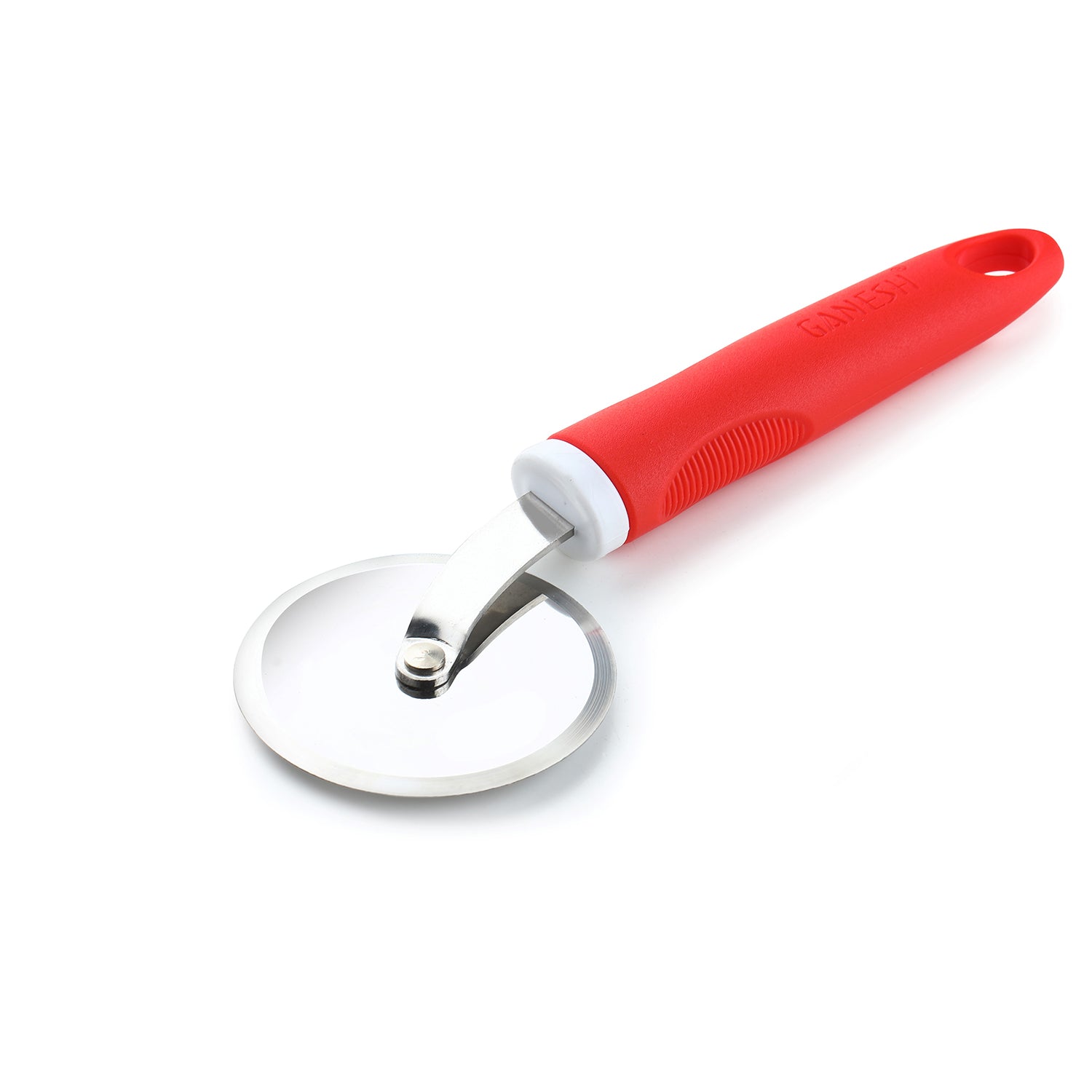 Wukusy Ganesh stainless steel pizza cutter wheel with handle, designed for cutting pizzas and pastries.