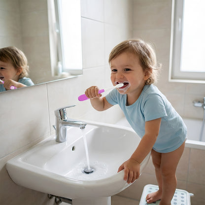 Wukusy kids toothbrush and bike toy set with colorful toothbrush and small toy bike for children’s dental hygiene and play.
