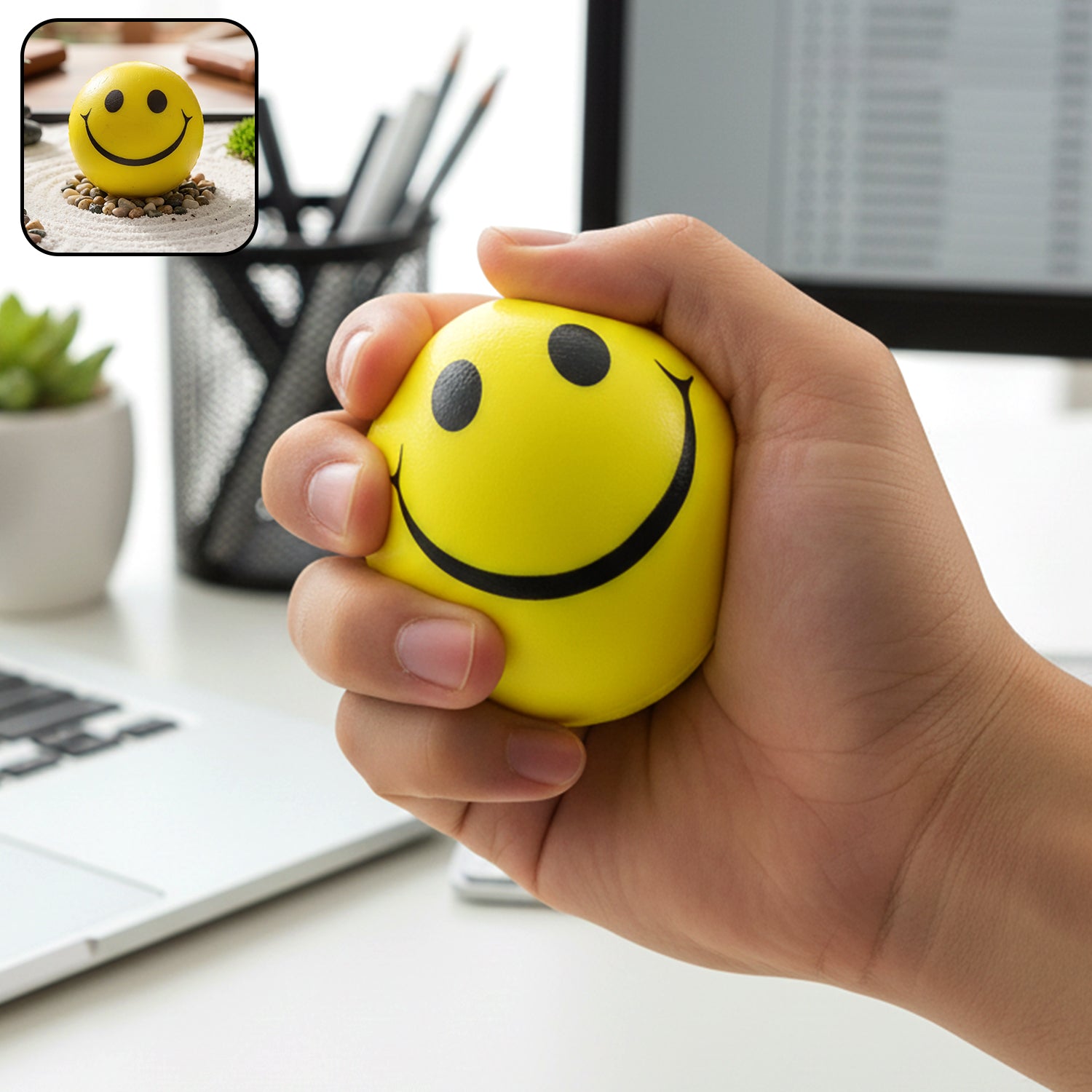 Soft foam Smiley toy ball by Wukusy, featuring a bright yellow smiley face and soft texture for children.