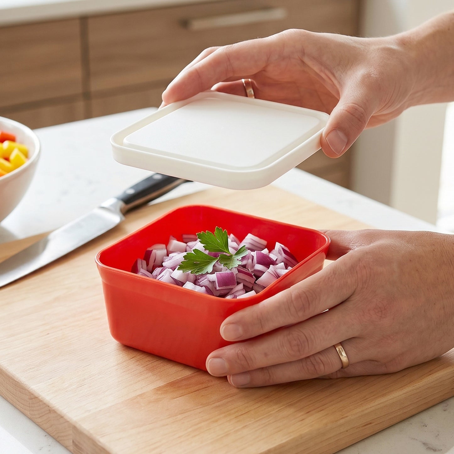 Set of three Wukusy mini plastic food storage containers with lids, ideal for small storage and meal prep.