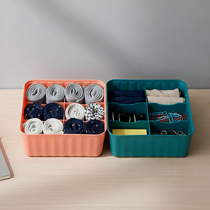 Set of two Wukusy square organizer boxes with six compartments each for home organization and storage.