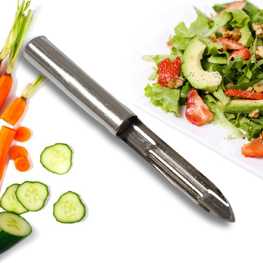 Set of 12 Wukusy stainless steel vegetable peelers with ergonomic handles for peeling and shredding potatoes, carrots, fruits, and vegetables.