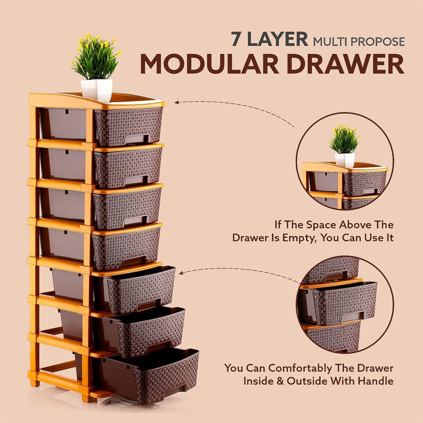 Wukusy 7-layer plastic office storage drawer organizer with multiple compartments for organizing office supplies and documents.