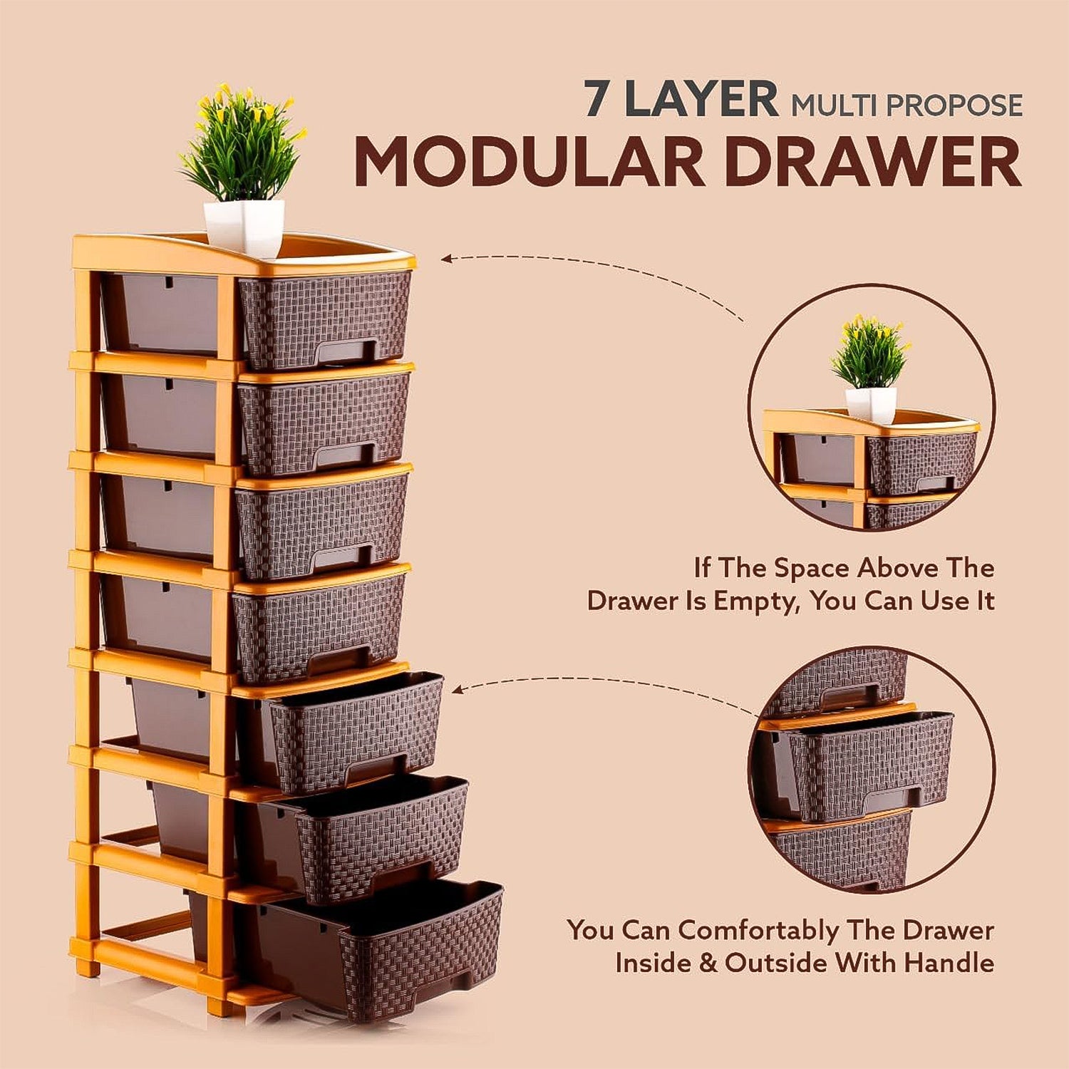 Wukusy 7-layer plastic office storage drawer organizer with multiple compartments for organizing office supplies and documents.