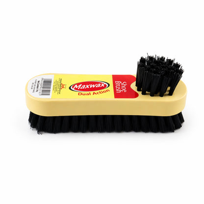 Wukusy Maxwax dual action shoe cleaning brush with two sides for polishing and scrubbing leather shoes.