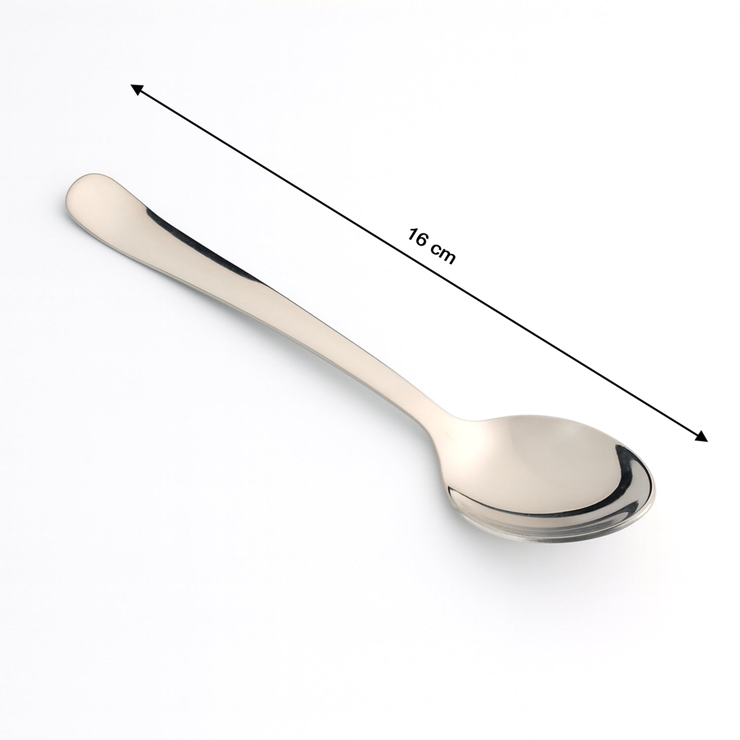 Wukusy stainless steel baby dining spoon with rounded handle and small bowl, ideal for feeding infants and toddlers.