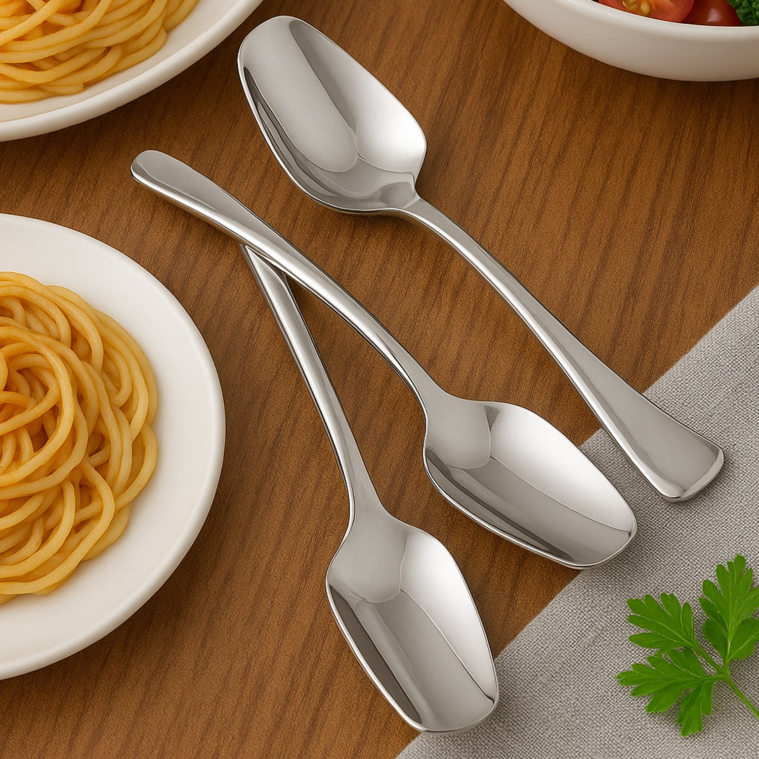 Set of three Wukusy stainless steel ice-cream spoons for serving desserts in home and kitchen settings.
