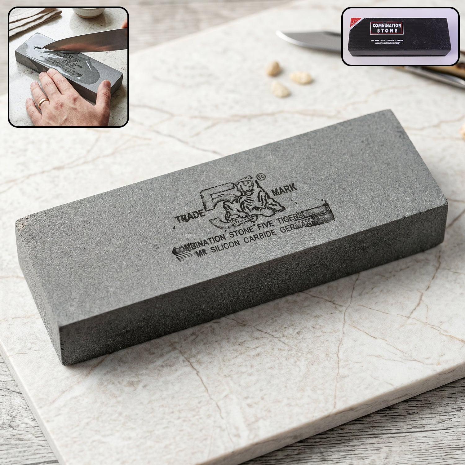 Wukusy B Grade silicon carbide combination knife sharpening stone with dual grit surfaces for precise honing and sharpening tasks.