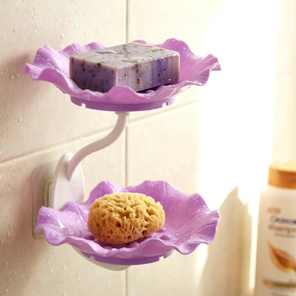 Wall-mounted plastic soap dish holder with two layers from Wukusy, designed for bathroom organization and soap storage.