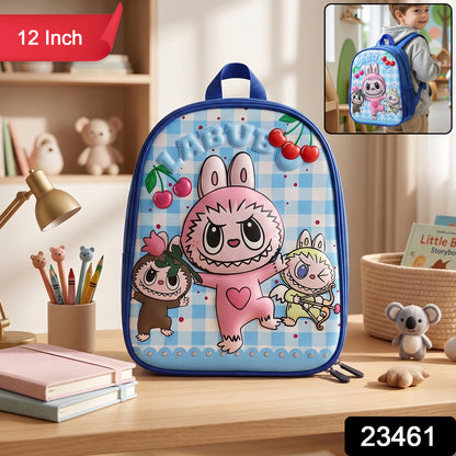 Colorful cartoon-printed Wukusy kids' school backpack with adjustable straps, 12-inch size for young students