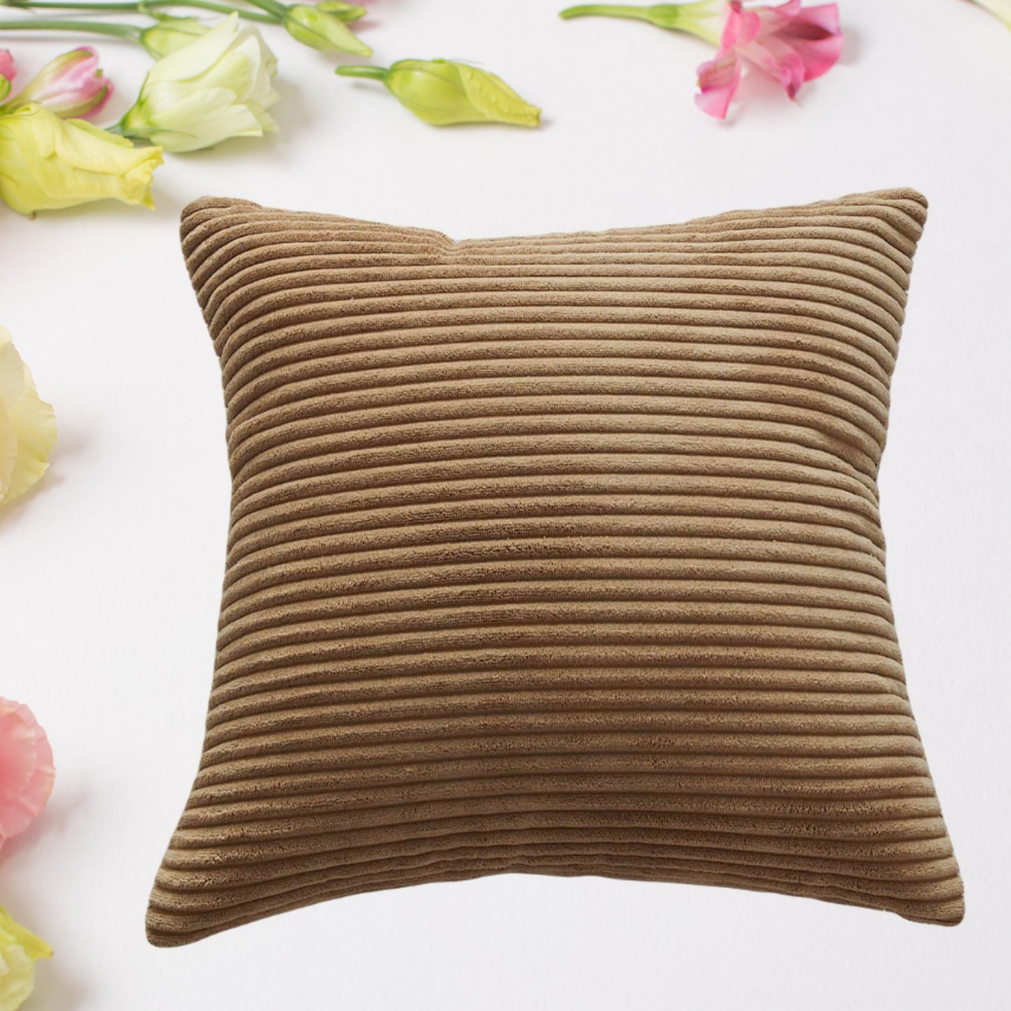 Wukusy 16x16 inch soft corduroy throw pillow cover, square decorative pillowcase for bed, sofa, or chair in home decor style.