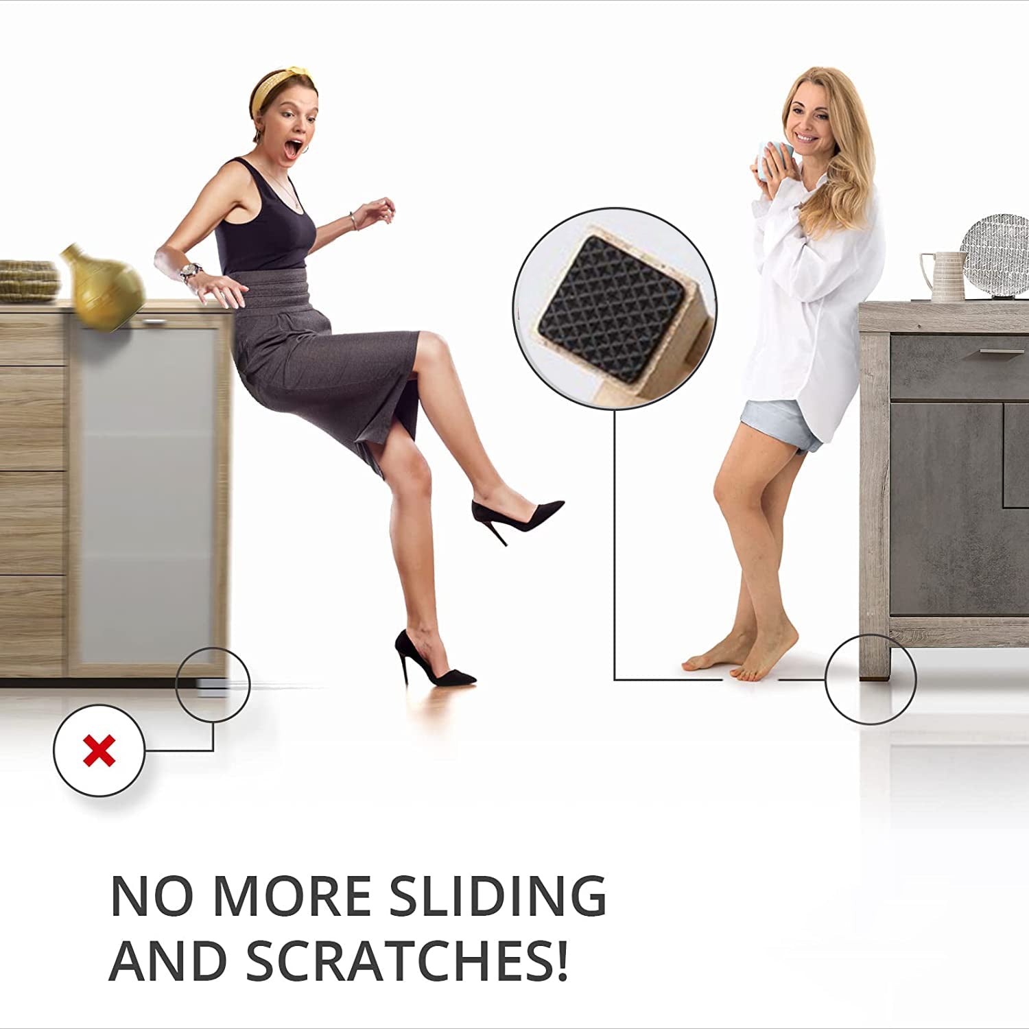 Wukusy 9133 square self-adhesive door wardrobe furniture feet pad for home improvement, shown attached to furniture leg.