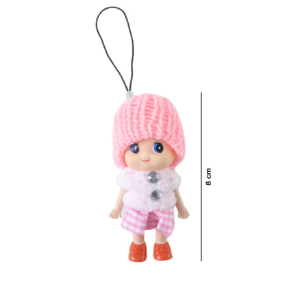 Soft knitted cap girl mini doll keychain by Wukusy, featuring a cute, colorful charm perfect for keys or bags.