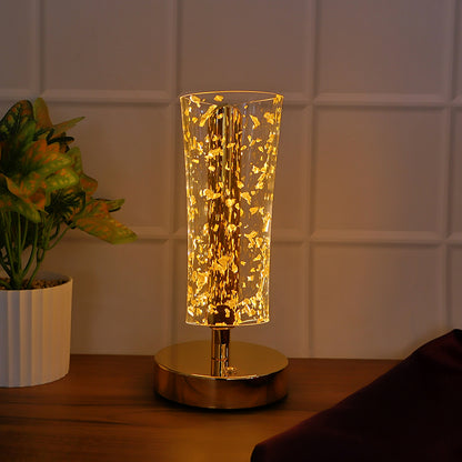 Luxury golden crystal LED table lamp by Wukusy with a sleek modern design and glowing illumination.