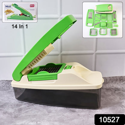 Wukusy Supermom 14-in-1 Nicer Dicer vegetable and fruit chopper with multiple blades for easy food preparation.