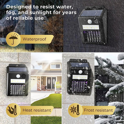 Wukusy outdoor 2-in-1 solar mosquito zapper lamp with UV light, insect trap, and solar panel for home mosquito control.