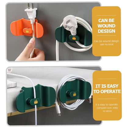 Wall-mounted Wukusy plug holder hook for home improvement, showing a black plastic hook attached to a wall for organizing plugs.