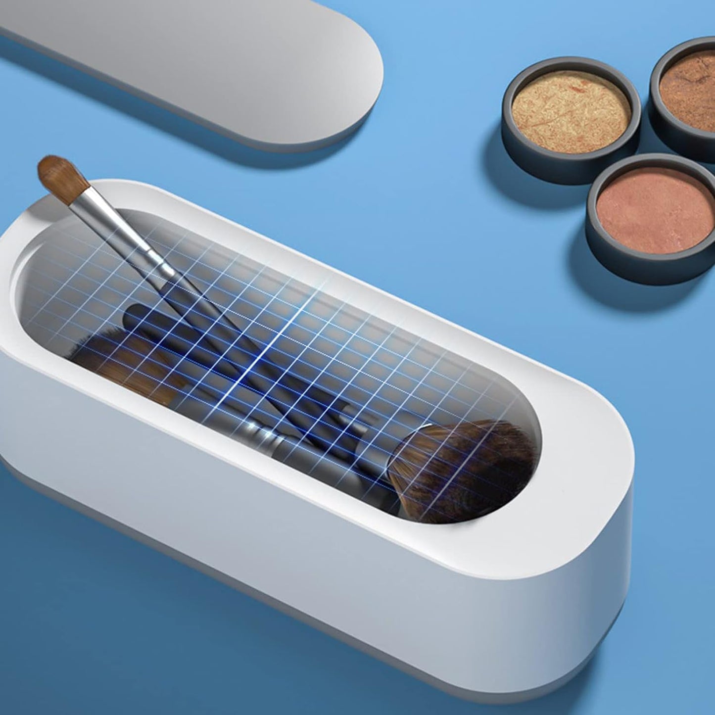 Wukusy ultrasonic jewelry cleaner machine with a transparent lid, compact design, used for cleaning rings, silver, glasses, watches, and coins.