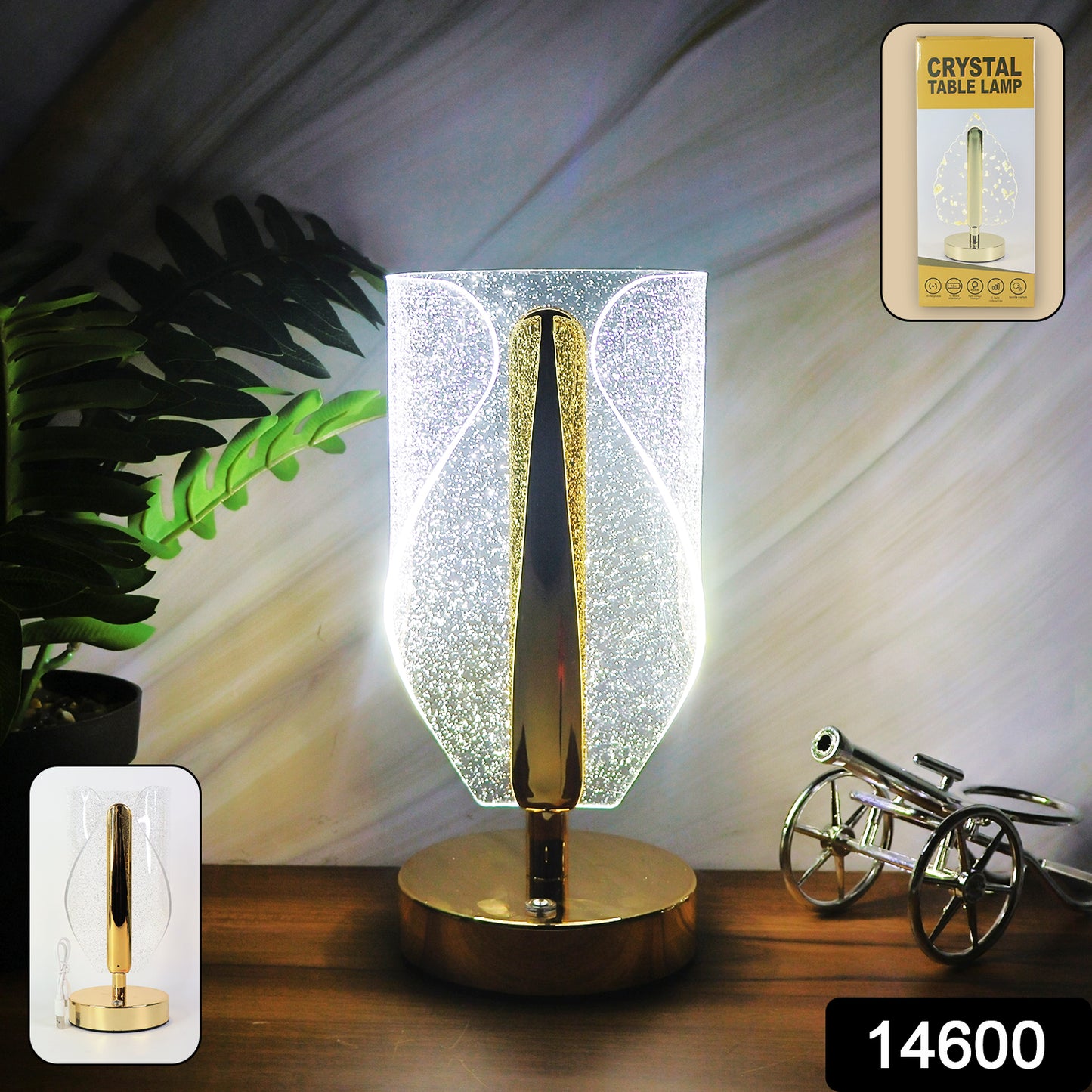 Wukusy luxury crystal table lamp with USB charging port, elegant home decor lighting with intricate crystal details.