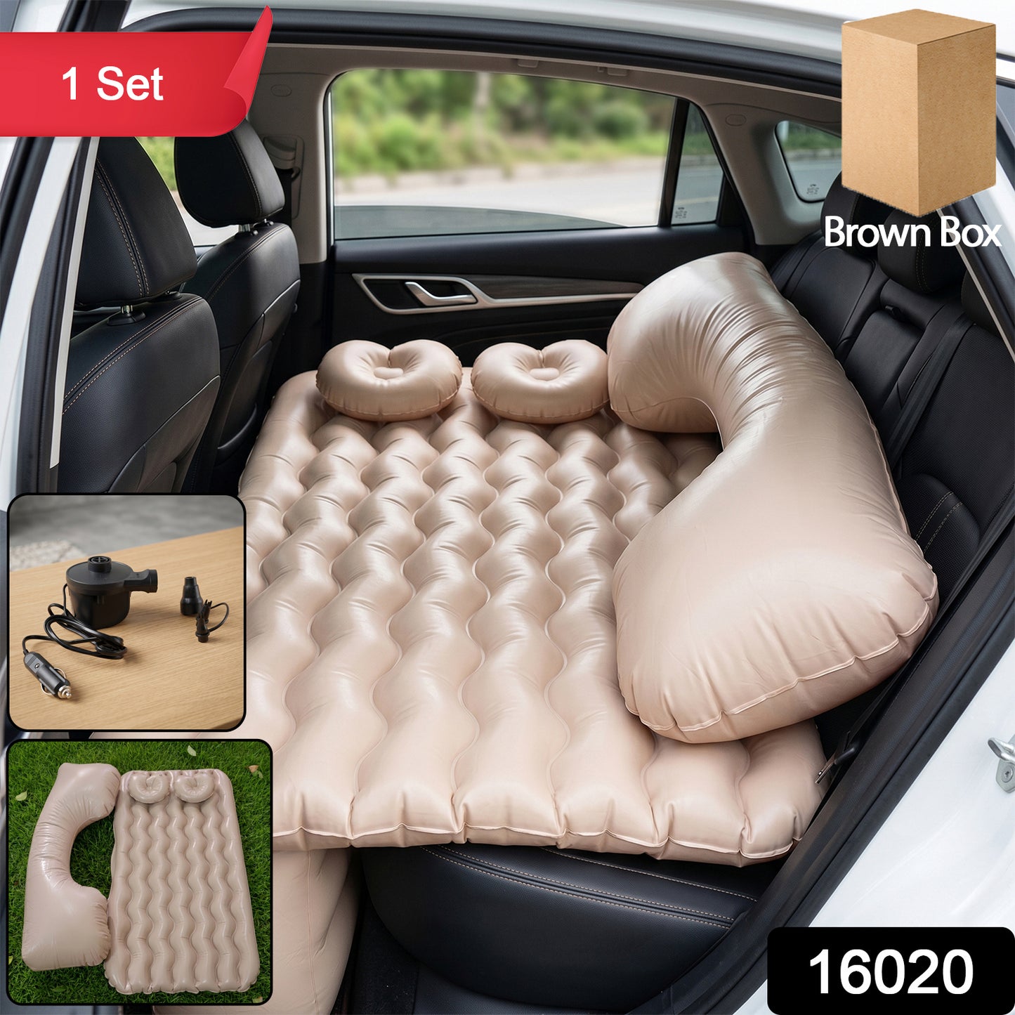 Wukusy car air mattress bed set with inflatable pillows and air pump, ideal for comfortable travel sleeping inside a vehicle