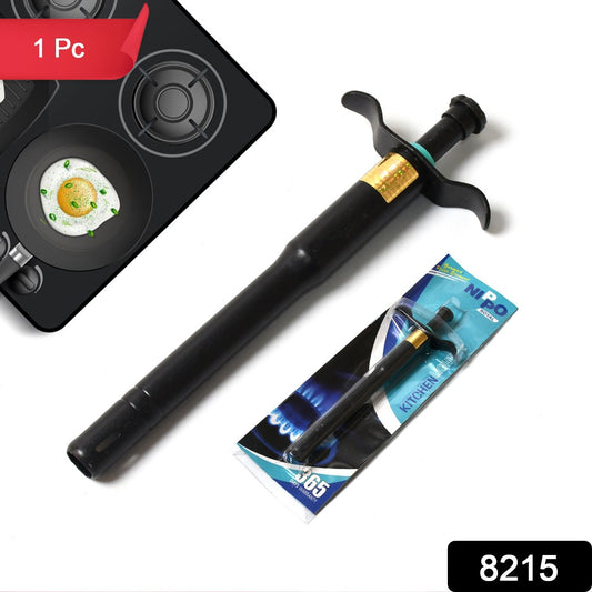 Wukusy stainless steel black gas lighter for kitchen stove, long-lasting and unbreakable, with a long nozzle for safe lighting.