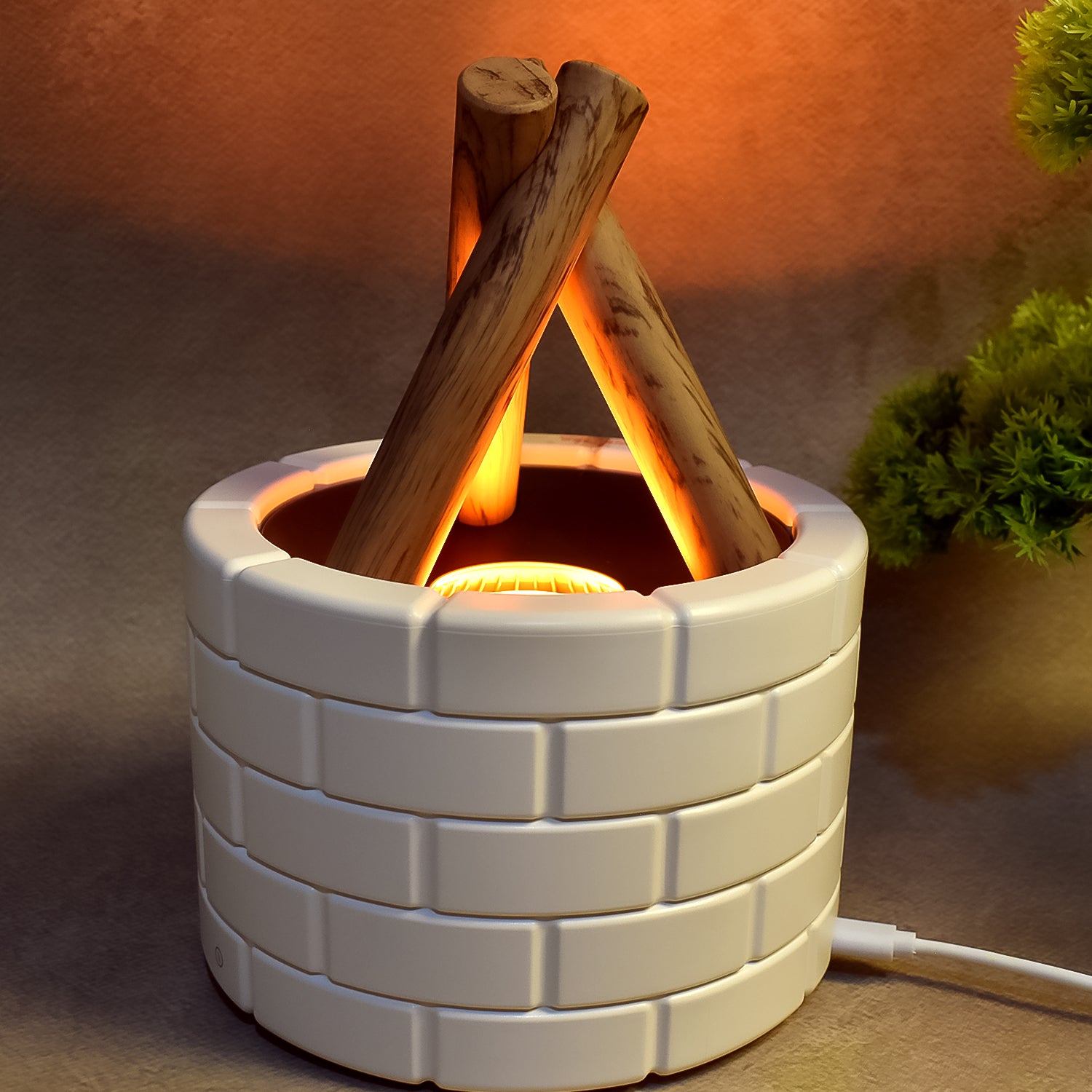 Wukusy Bonfire shaped essential oil diffuser for office use, featuring multi-function flame design and aromatic mist diffusion.