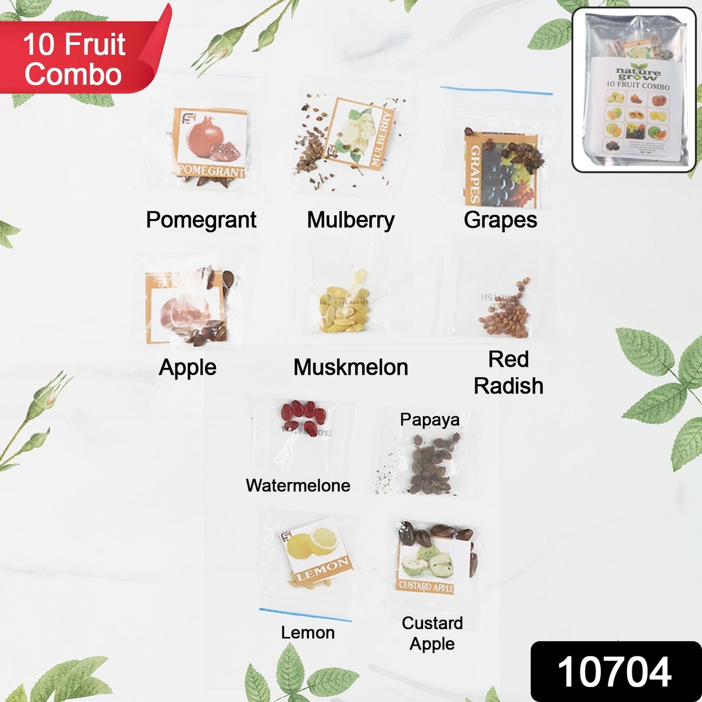 Wukusy fruit seeds combo pack with 10 different seed varieties for home gardening and planting projects