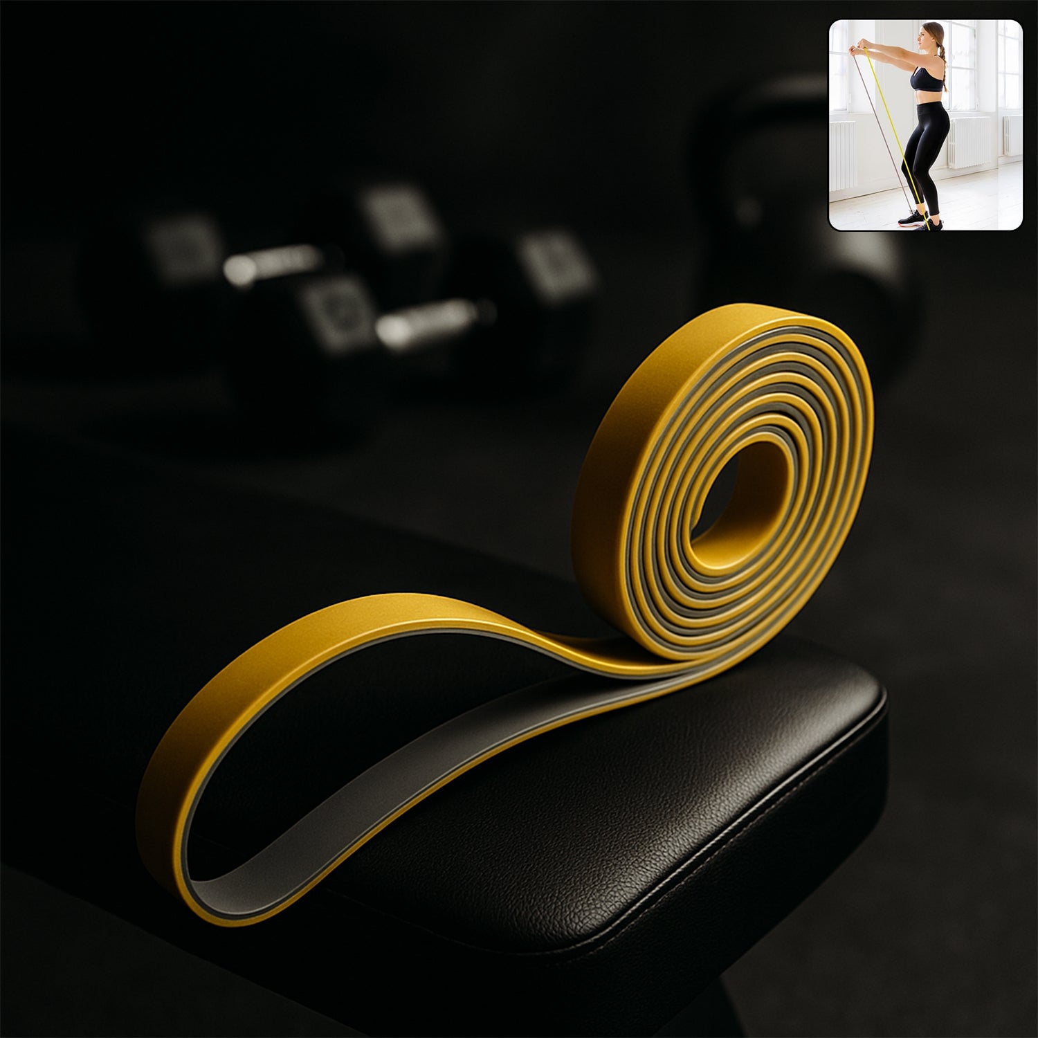 Wukusy high-strength resistance loop band, 2080x22mm, used for fitness and strength training exercises.
