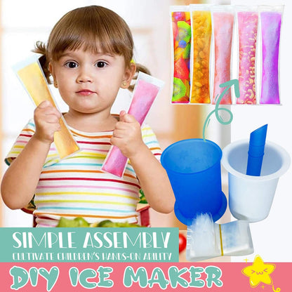 Wukusy homemade popsicle maker with reusable mold, 20-piece packing bag, manual ice cream machine for kids and adults, DIY fun.